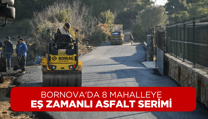 Bornova'da 8 mahalleye eş zamanlı asfalt serimi